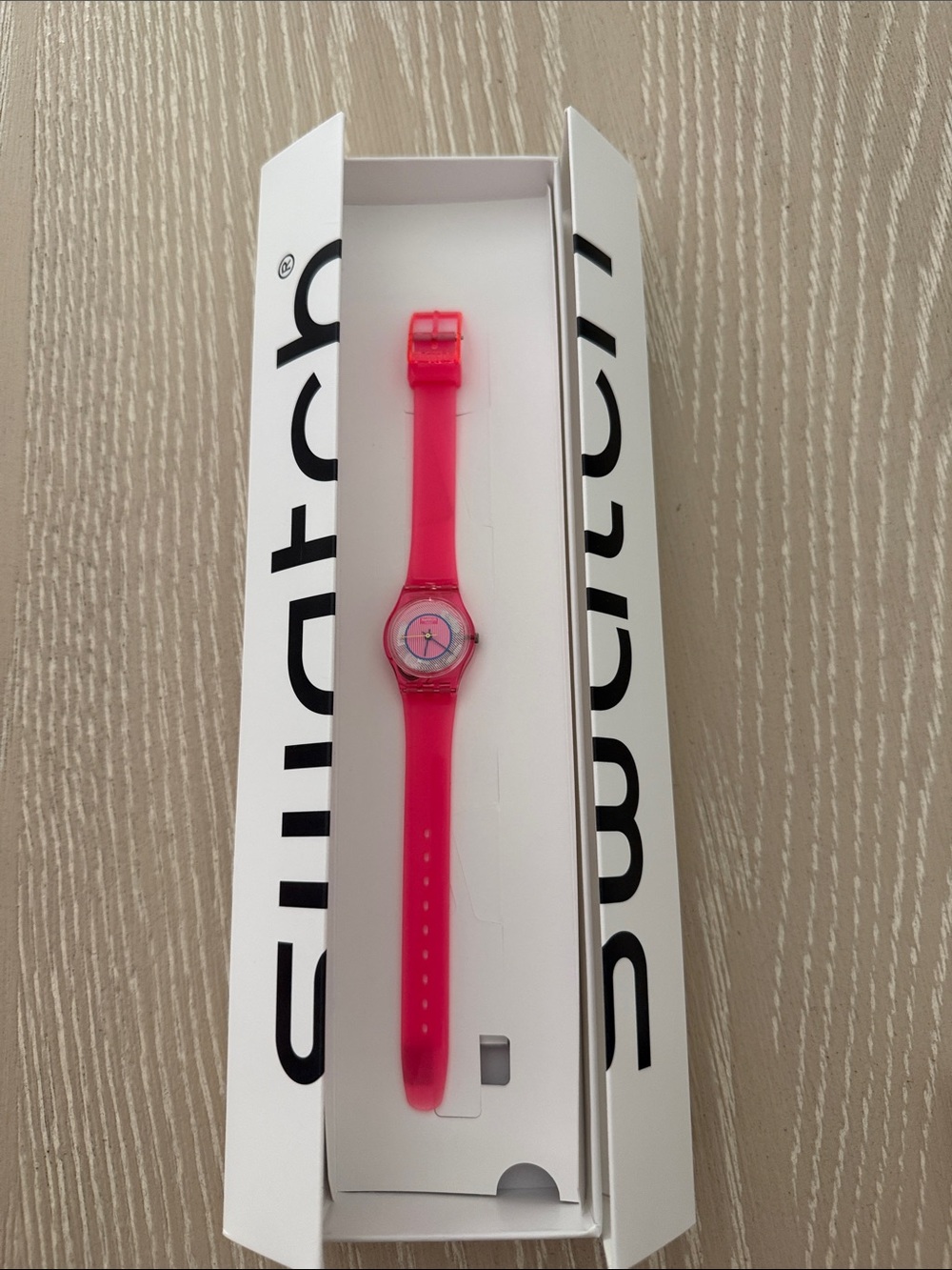 Swatch Kids Hot Pink Silicone Strap Watch with Light Pink Dial